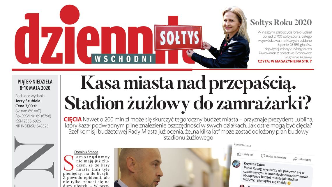 Pierwsza strona Dziennika Wschodniego z 8 maja 2020 r.