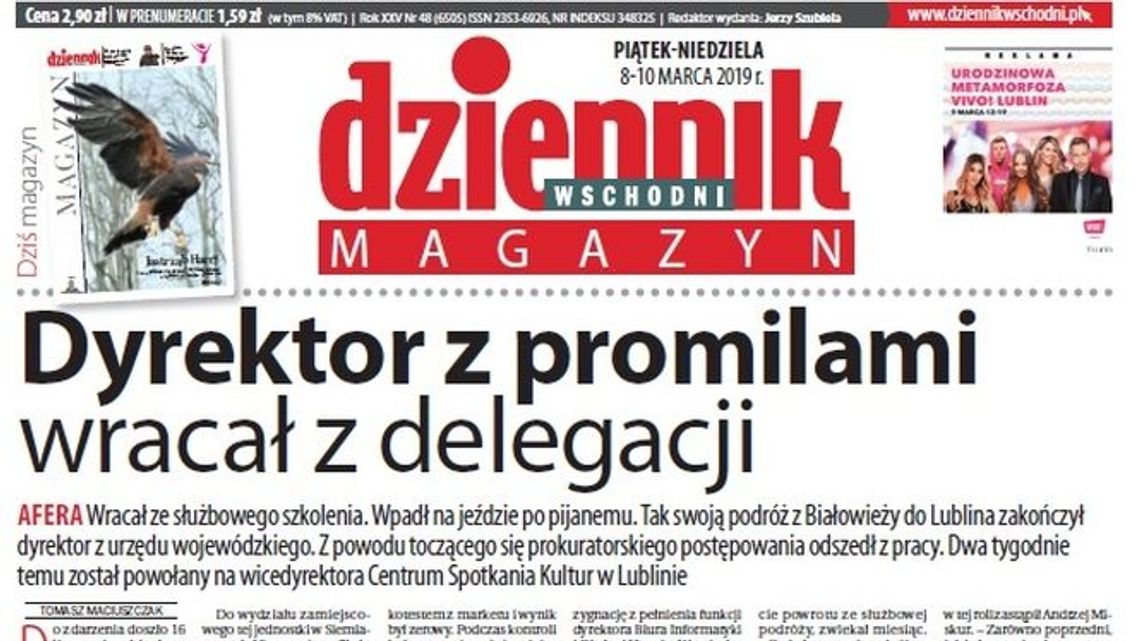 Pierwsza strona Dziennika Wschodniego z 8 marca 2019 roku