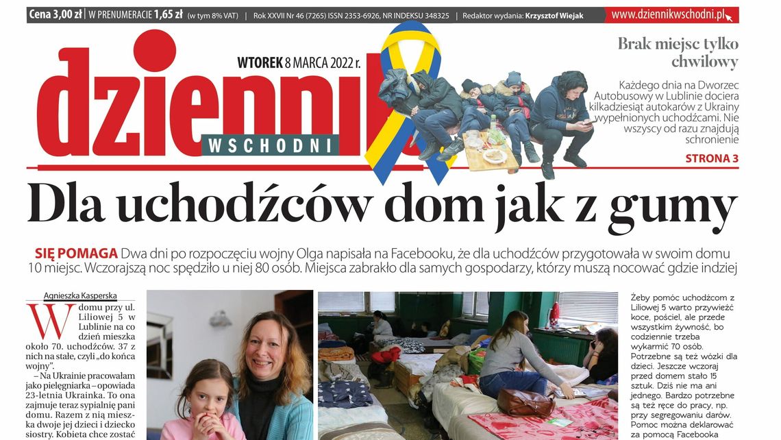  Pierwsza strona Dziennika Wschodniego z 8 marca 2022 roku 