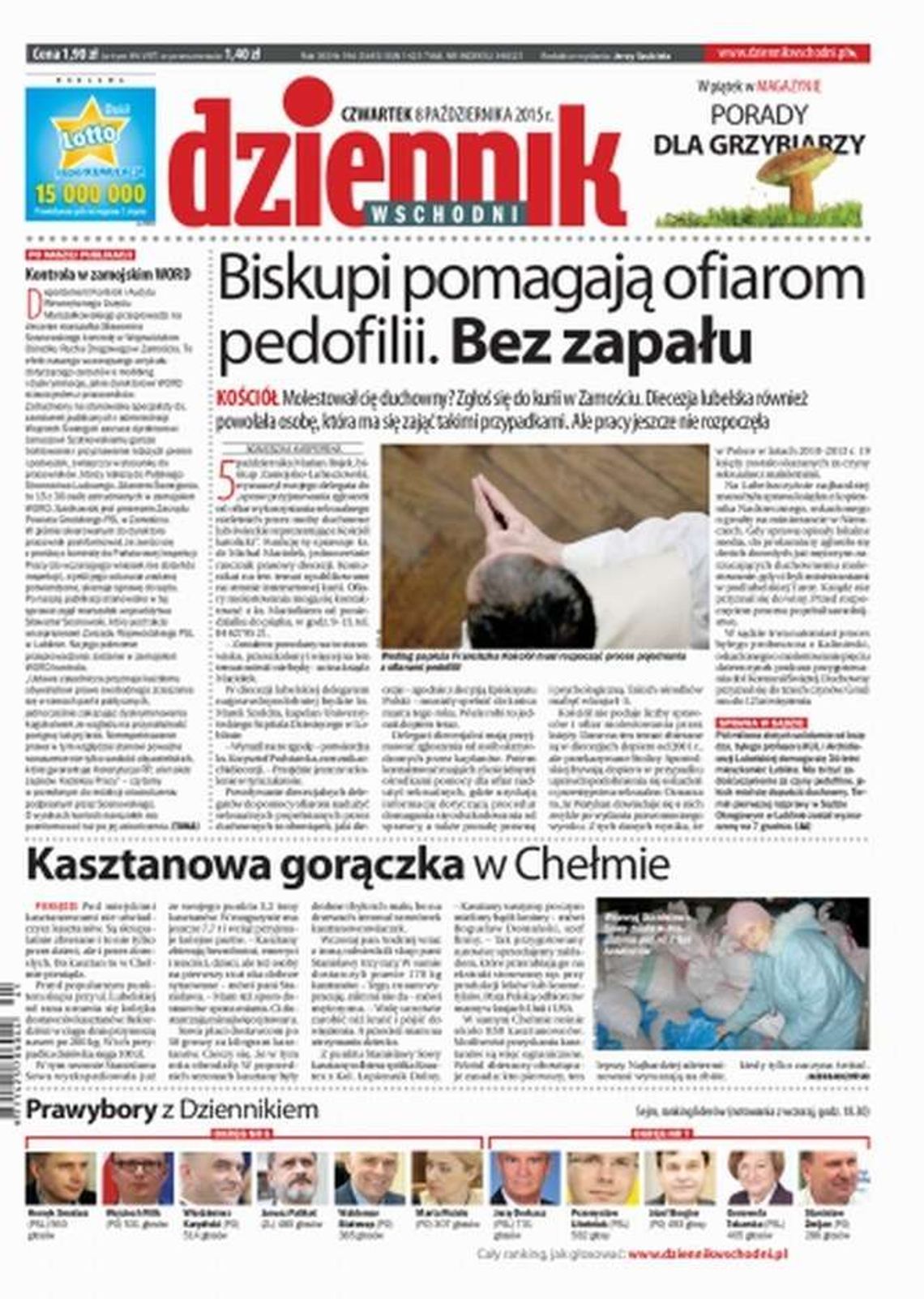 Pierwsza strona Dziennika Wschodniego z 8 października 2015