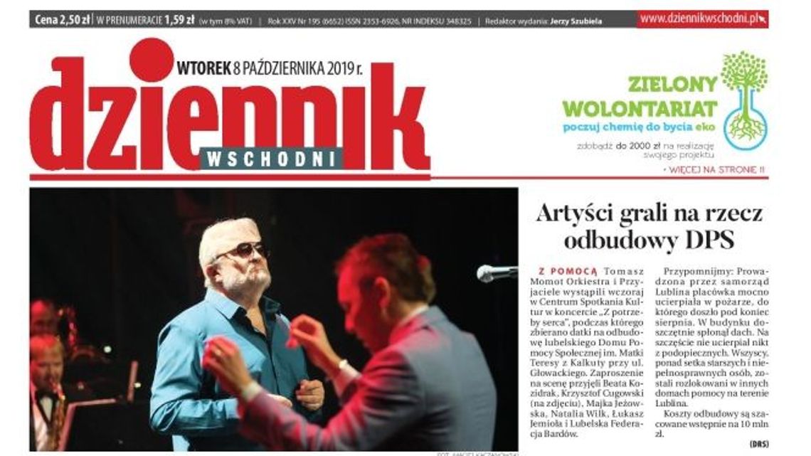 Pierwsza strona Dziennika Wschodniego z 8 października 2019 r.