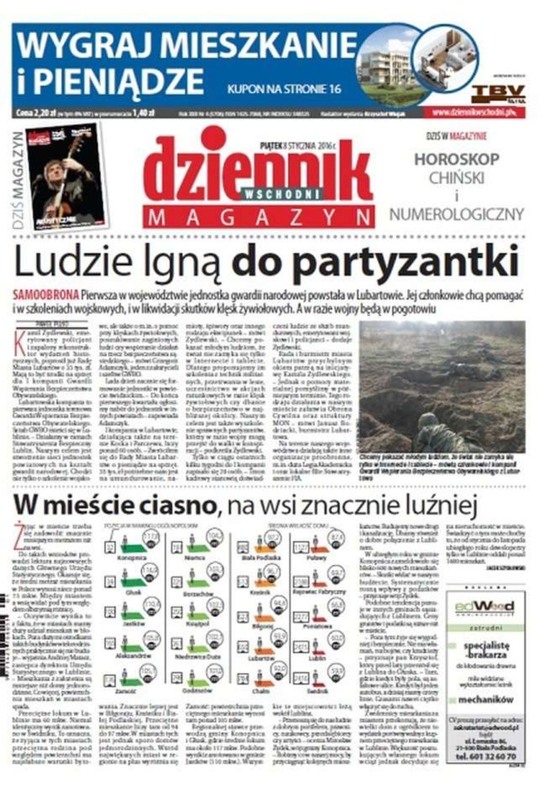 Pierwsza strona Dziennika Wschodniego z 8 stycznia 2016 roku