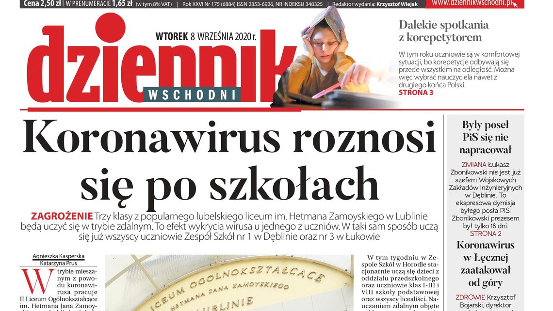  Pierwsza strona Dziennika Wschodniego z 8 września 2020 r. 