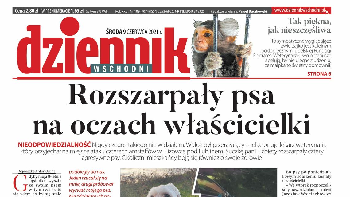 Pierwsza strona Dziennika Wschodniego z 9 czerwca 2021 roku