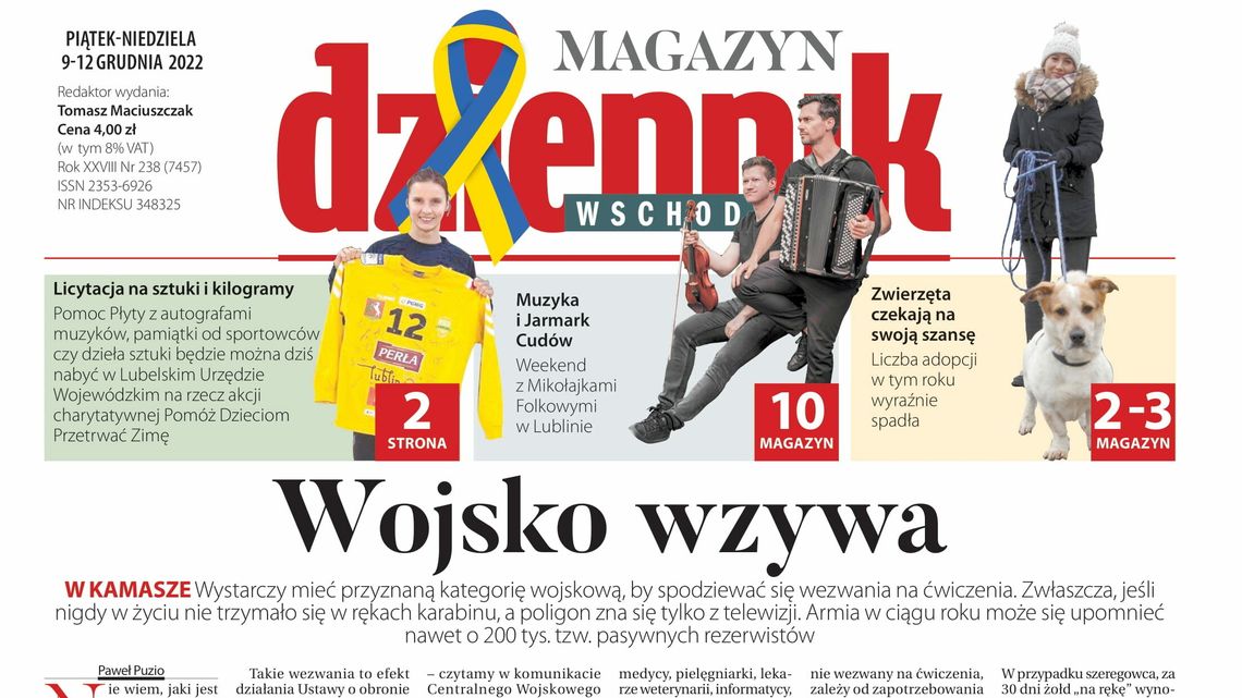  Pierwsza strona Dziennika Wschodniego z 9 grudnia 2022 r. 
