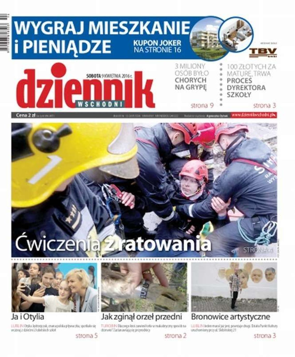 Pierwsza strona Dziennika Wschodniego z 9 kwietnia 2016
