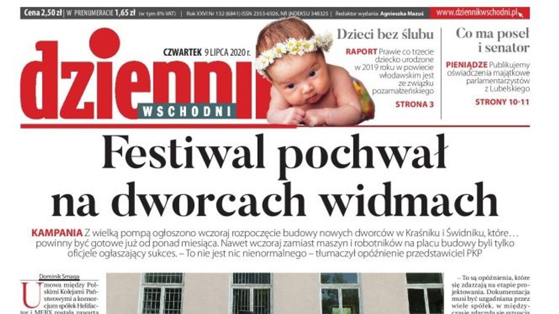Pierwsza strona Dziennika Wschodniego z 9 lipca 2020 r.