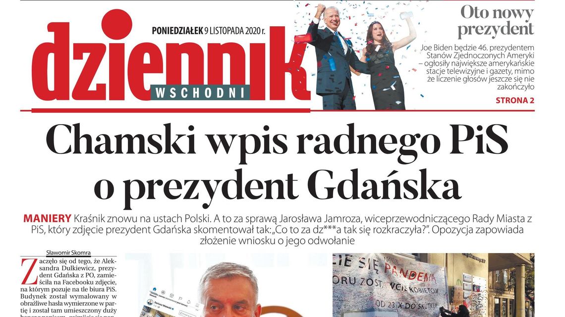 Pierwsza strona Dziennika Wschodniego z 9 listopada 2020 r.