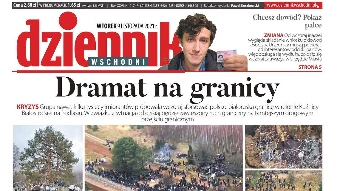  Pierwsza strona Dziennika Wschodniego z 9 listopada 2021 r. 