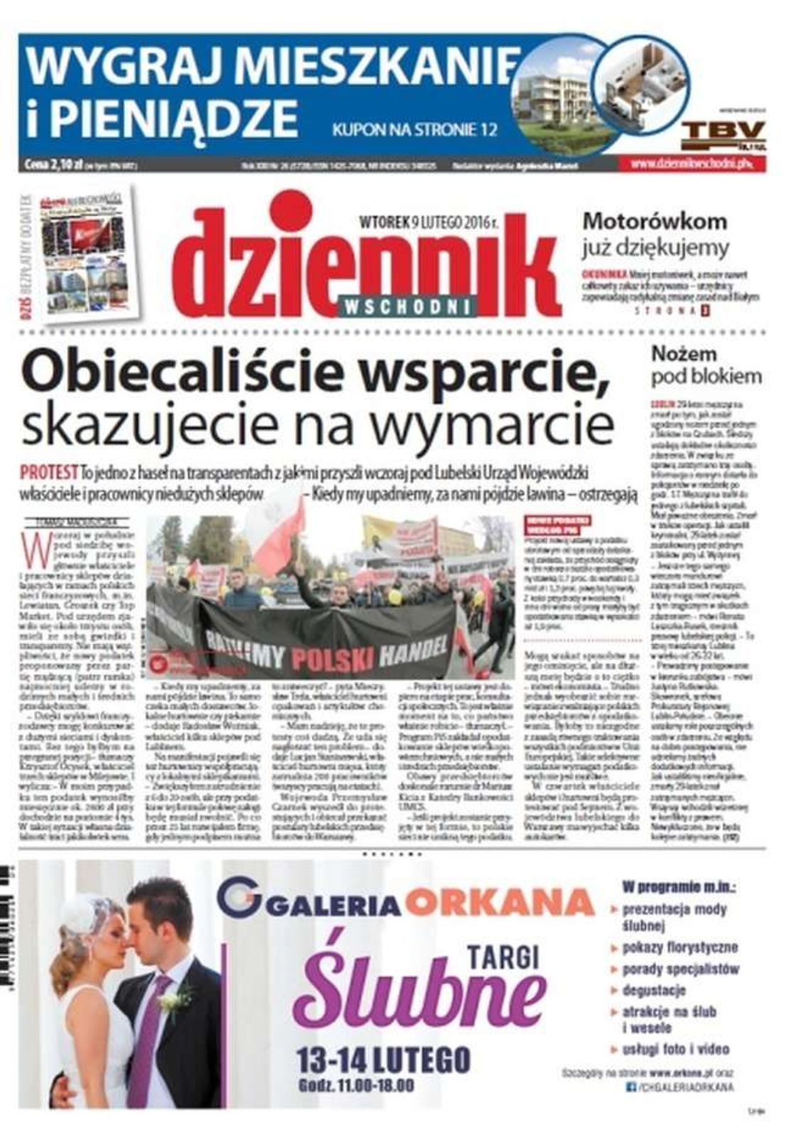 Pierwsza strona Dziennika Wschodniego z 9 lutego 2016 roku