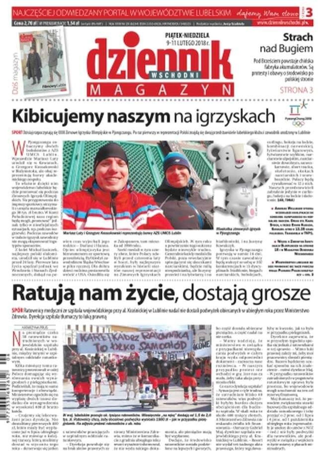 Pierwsza strona Dziennika Wschodniego z 9 lutego 2018