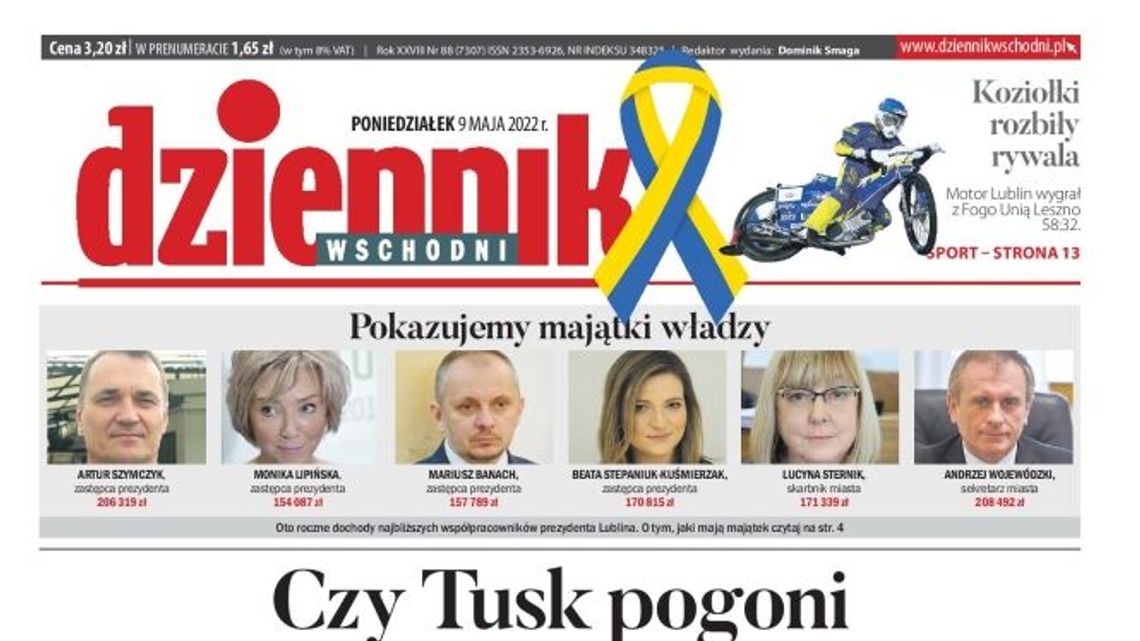 Pierwsza strona Dziennika Wschodniego z 9 maja 2022 r.
