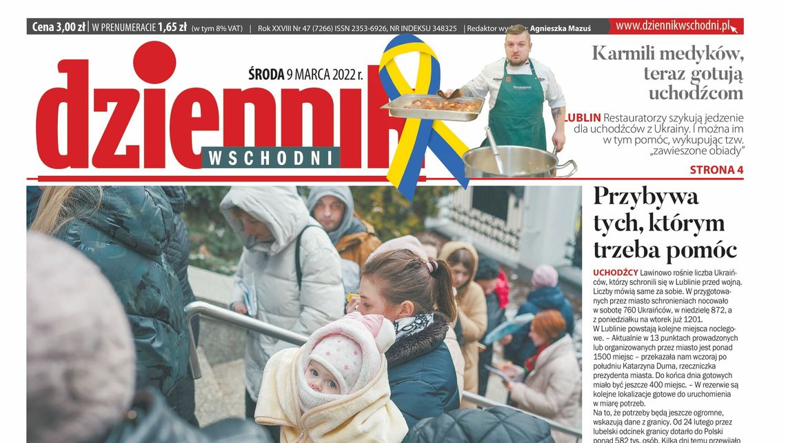 Pierwsza strona Dziennika Wschodniego z 9 marca 2022 roku