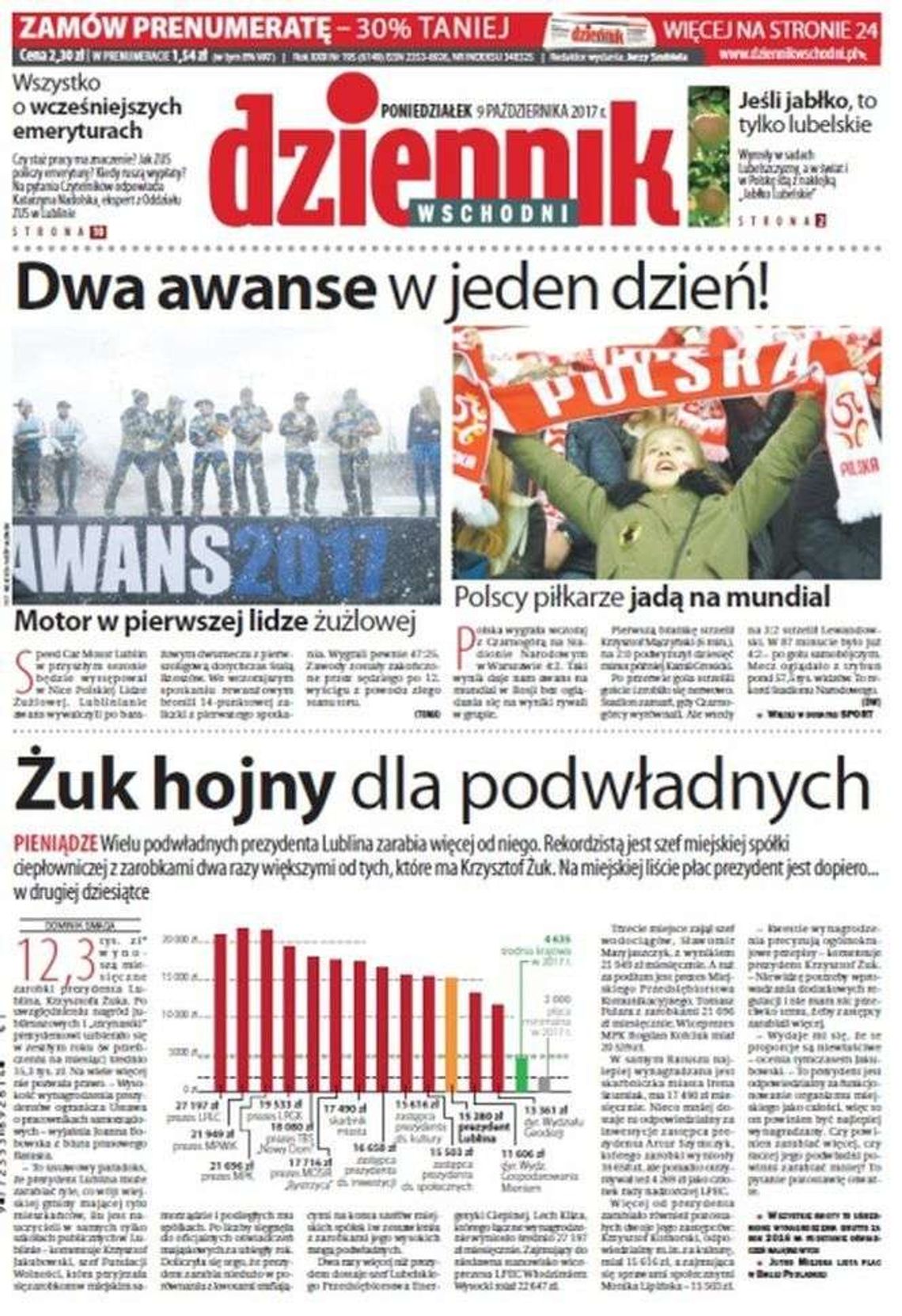 Pierwsza strona Dziennika Wschodniego z 9 października 2017 roku