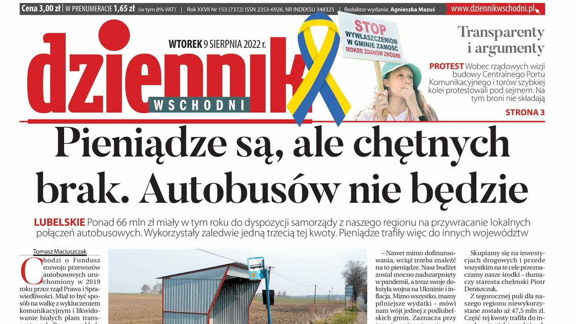  Pierwsza strona Dziennika Wschodniego z 9 sierpnia 2022 r. 