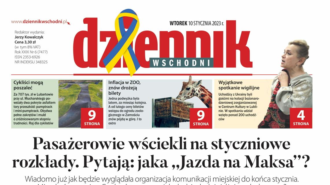 Pierwsza strona Dziennika Wschodniego z dnia 10 stycznia 2023 r.