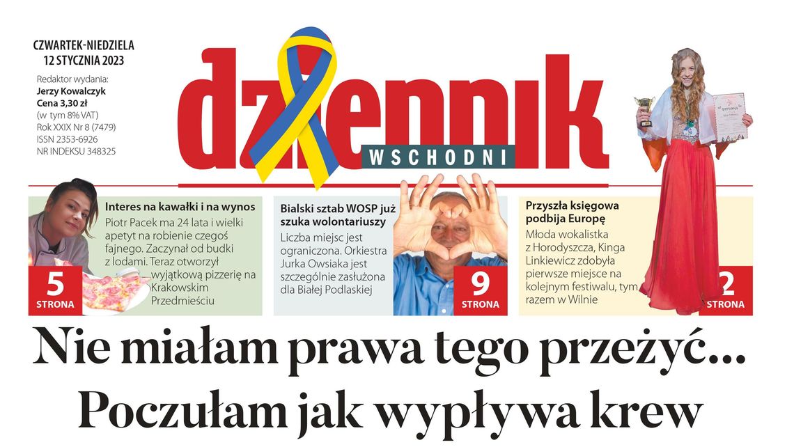 Pierwsza strona Dziennika Wschodniego z dnia 12 stycznia 2023 r.