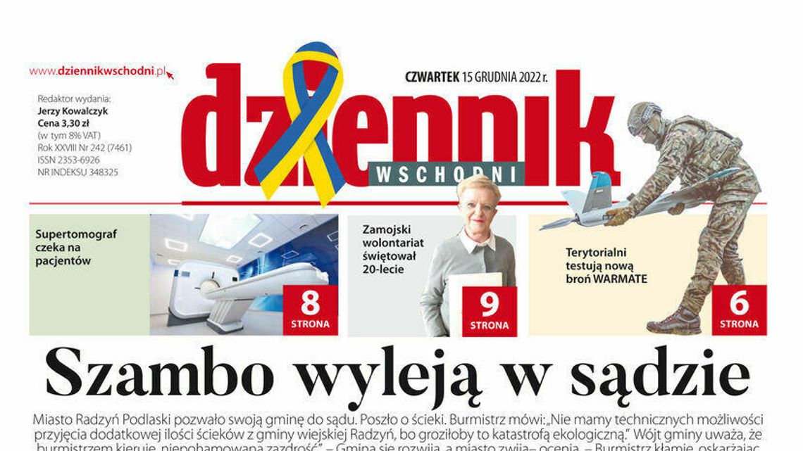 Pierwsza strona Dziennika Wschodniego z dnia 15 grudnia 2022 r.