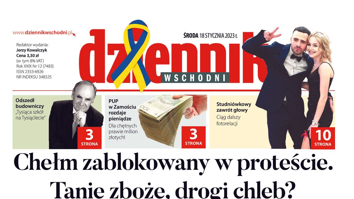Pierwsza strona Dziennika Wschodniego z dnia 18 stycznia 2023 r.