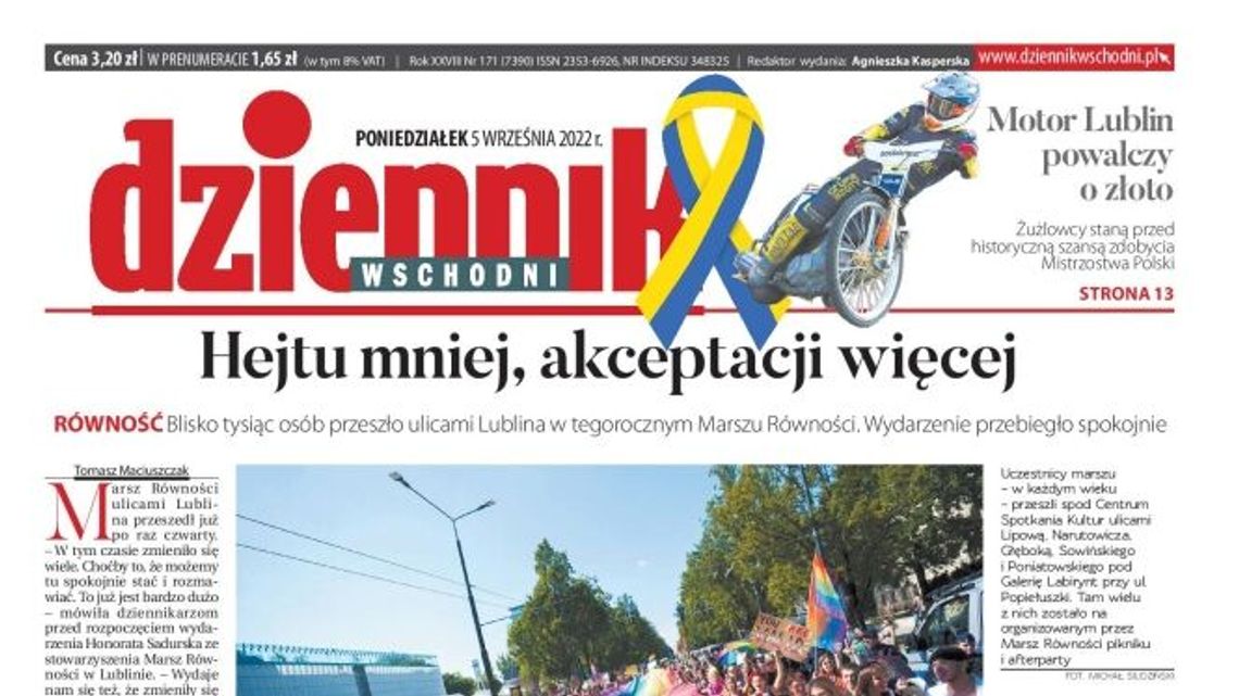 Pierwsza strona Dziennika z 5 września 2022 r.