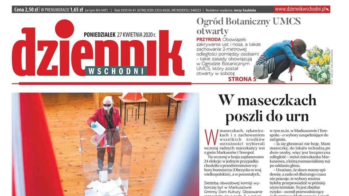 Pierwsza strona z Dziennika Wschodniego z dnia 27 kwietnia 2020 r.