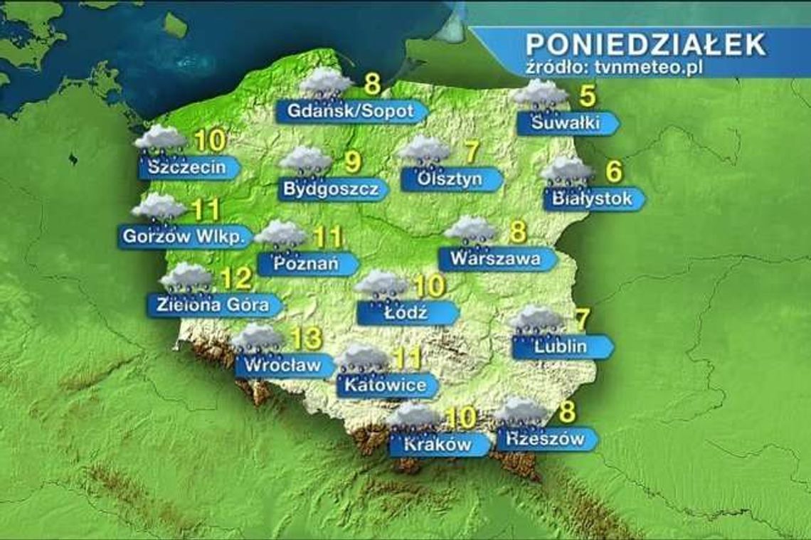 Pochmurny poniedziałek. Na wschodzie spadnie śnieg Pochmurny poniedziałek. Na wschodzie spadnie śnieg