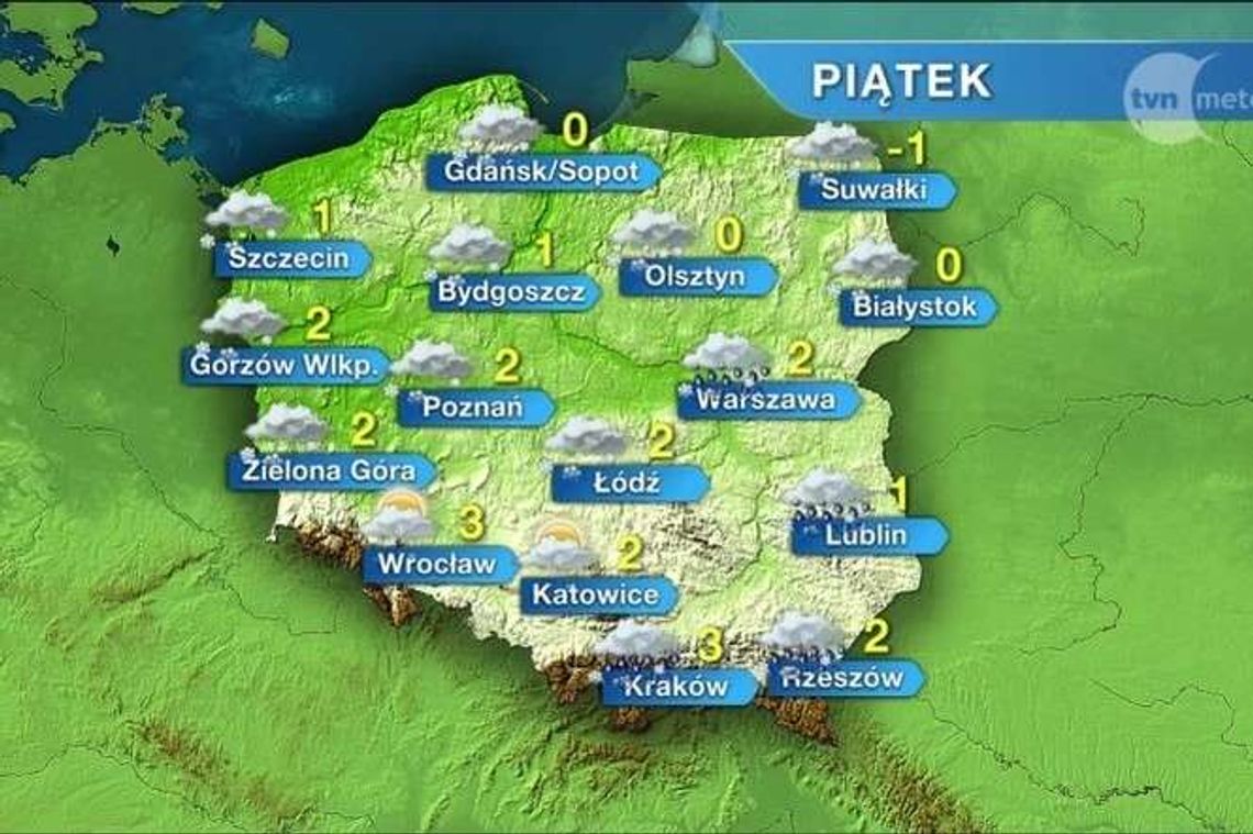 Pogoda na piątek: Opady śniegu i deszczu ze śniegiem Pogoda na piątek: Opady śniegu i deszczu ze śniegiem