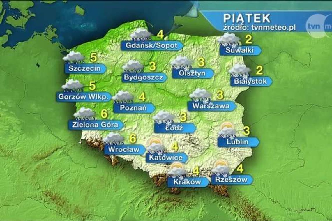 Pogoda: W całym kraju opady deszczu ze śniegiem. I dodatnia temperatura Pogoda: W całym kraju opady deszczu ze śniegiem. I dodatnia temperatura