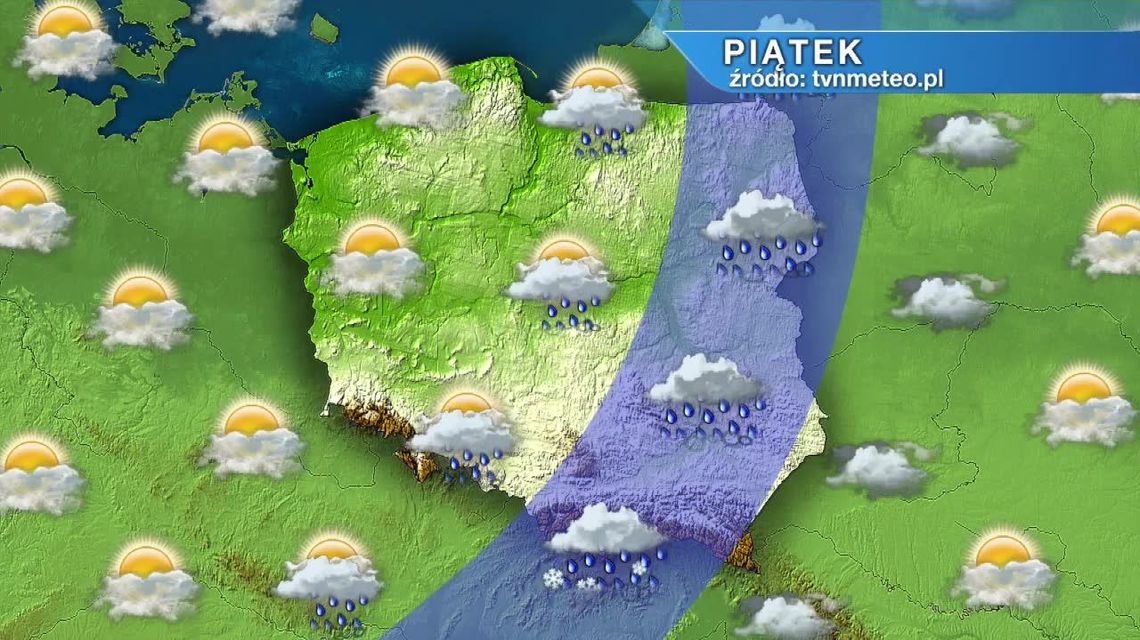 Pogoda w piątek. Słonecznie na zachodzie. Opady deszczu ze śniegiem na wschodzie