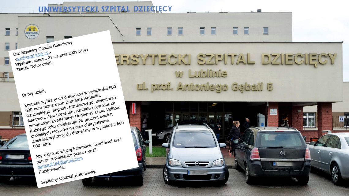 Pół miliona euro ze szpitalnego e-maila. Lubelski szpital zawiadomił policję