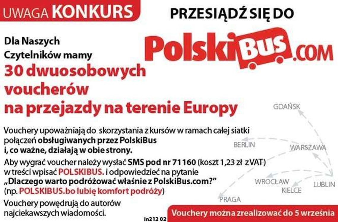 Polskim Busem za darmo. 30 dwuosobowych voucherów Polskim Busem za darmo. 30 dwuosobowych voucherów