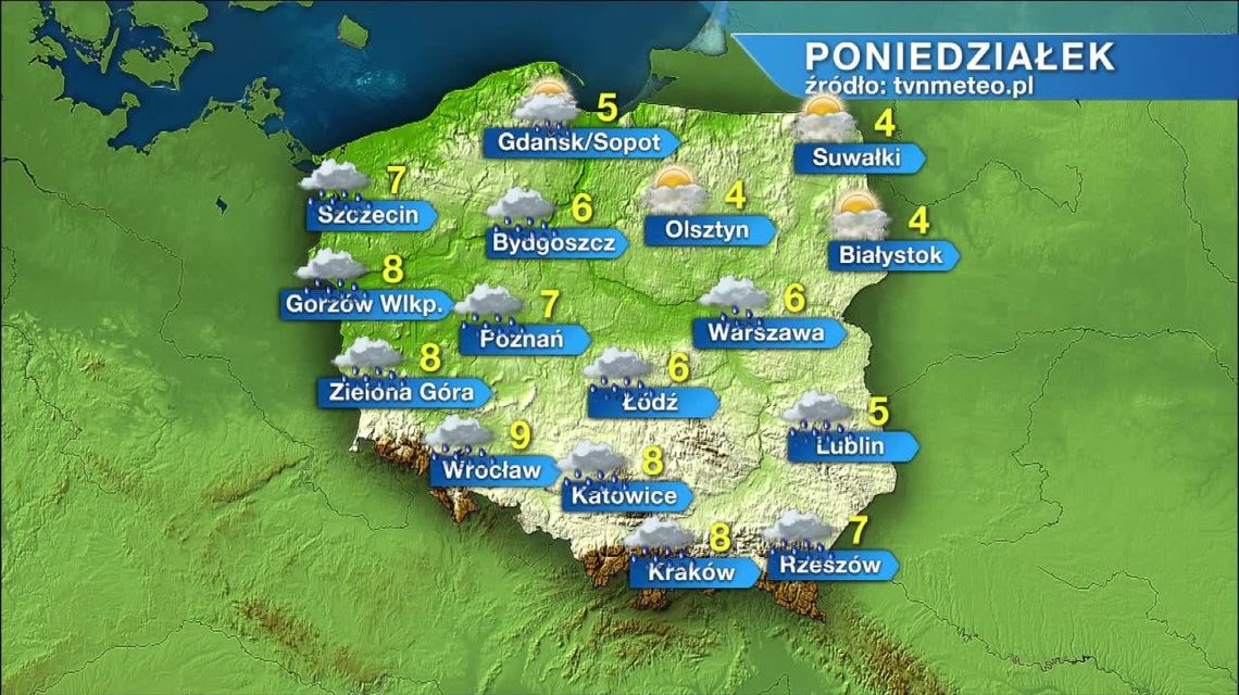 Poniedziałek pochmurny i deszczowy niemal w całym kraju. Jaka temperatura czeka nas w następnych dniach