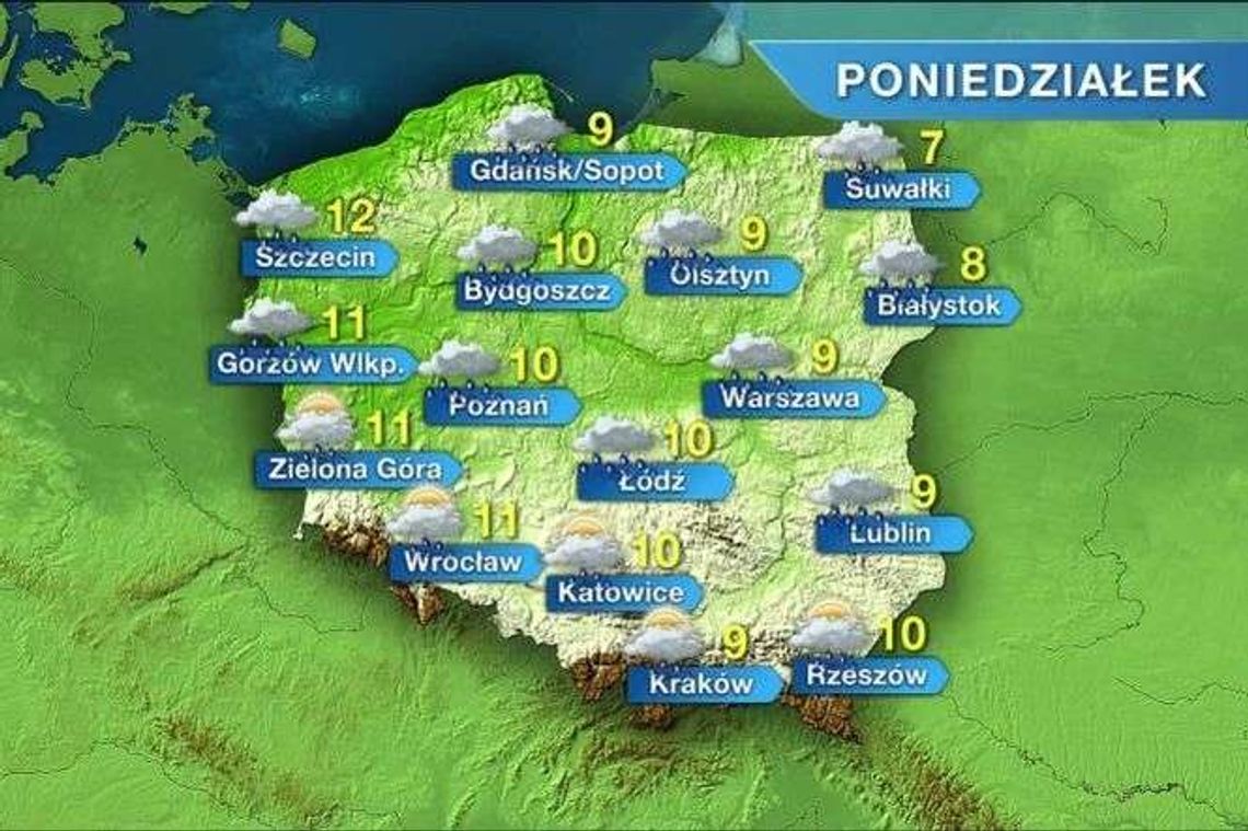 Poniedziałek pochmurny i deszczowy. W górach będzie padał śnieg