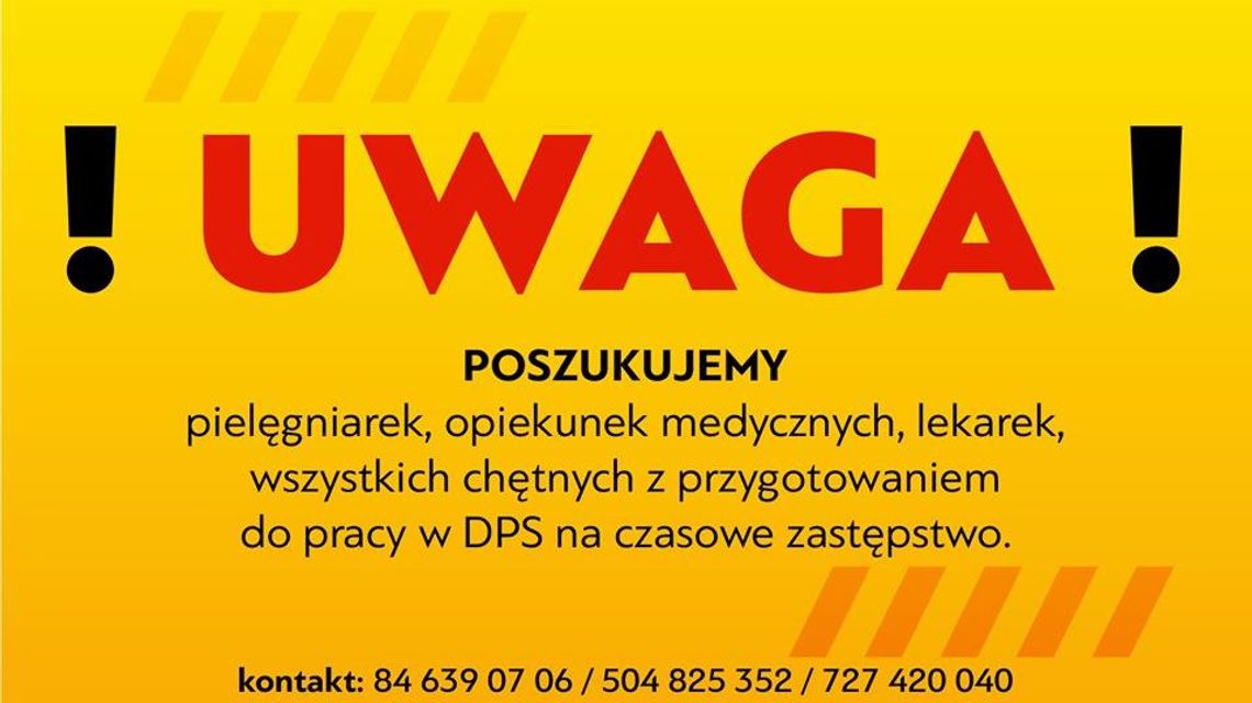 Potrzebni pracownicy do objętego kwarantanną domu pomocy w Zamościu