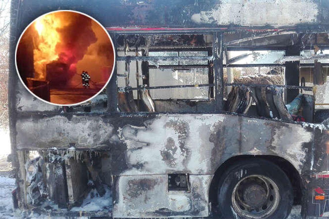 Pożar autobusu miejskiego w Puławach. Kierowca próbował sam go ugasić