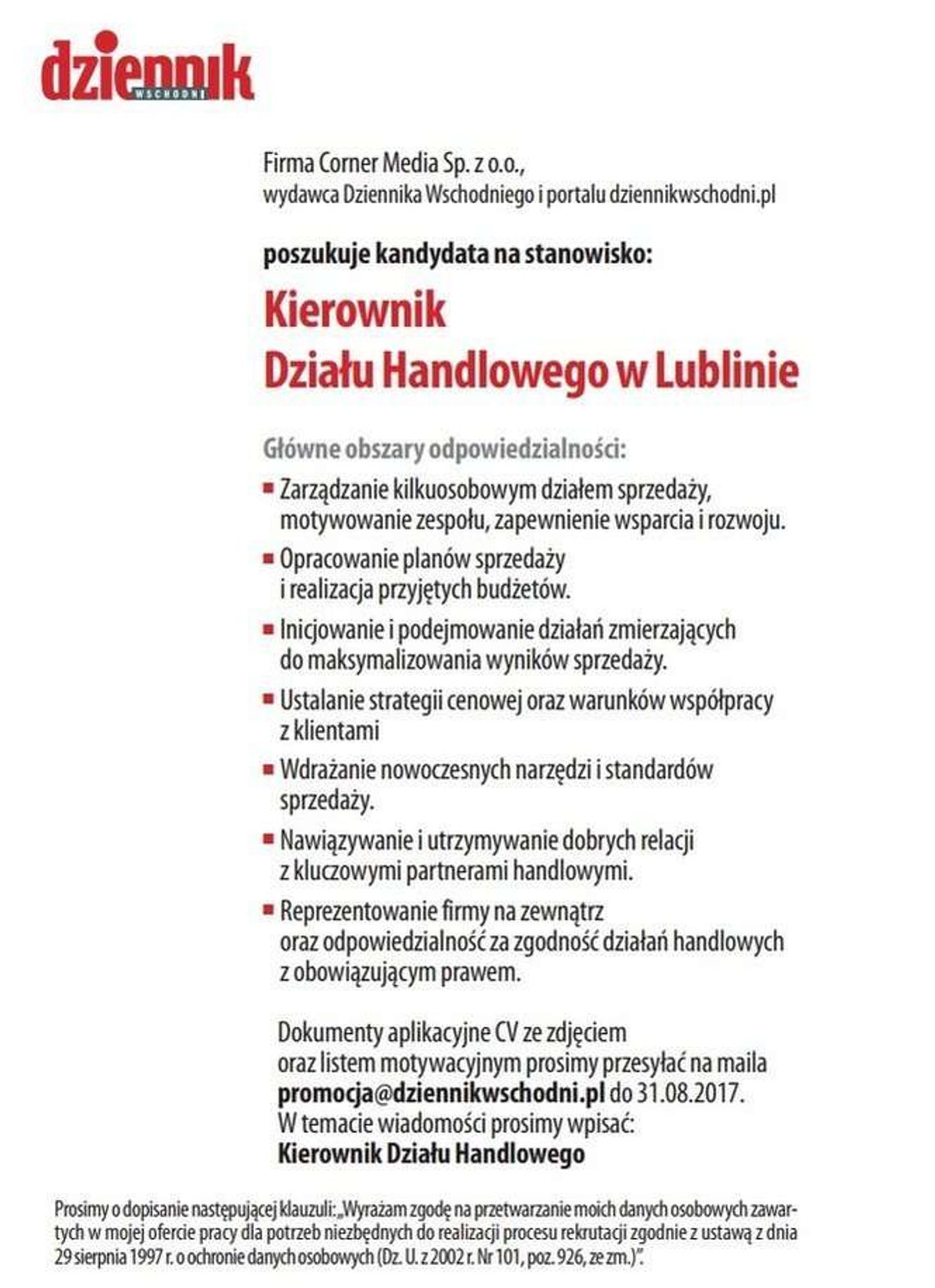 Praca w Lublinie: Kierownik działu handlowego Praca w Lublinie: Kierownik działu handlowego