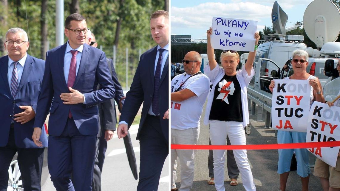 Premier otworzył obwodnicę Puław. KOD-owcy krzyczeli "konstytucja!" [zdjęcia, wideo]