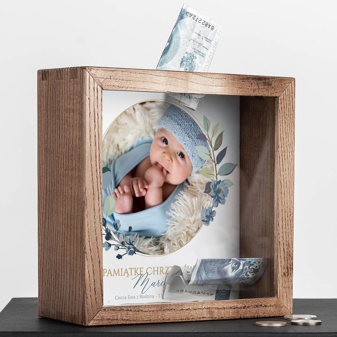 Skarbonka na chrzest ze zdjęciem DLA CHŁOPCA