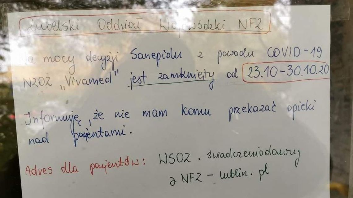 Przychodnia w Lublinie zamknięta, a na drzwiach karteczka „nie mam komu przekazać opieki nad pacjentami”