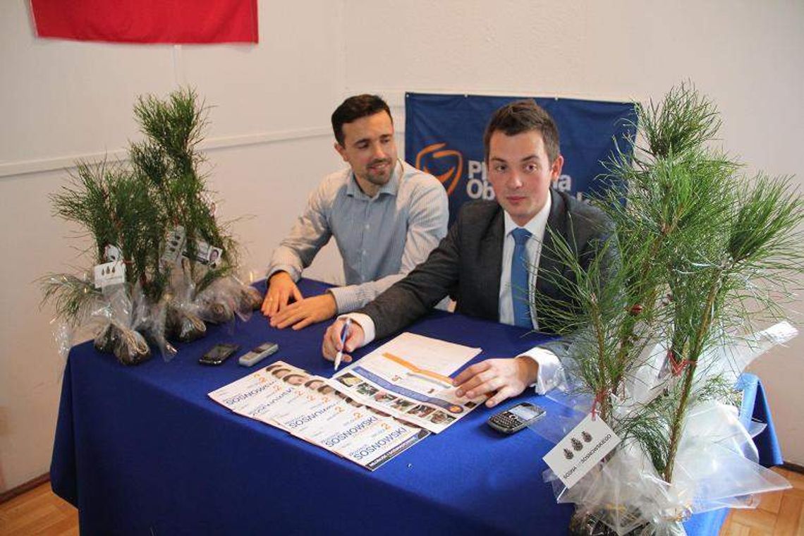 Radny Sosnowski rozdawał... sosny. Przy każdej ulotka wyborcza