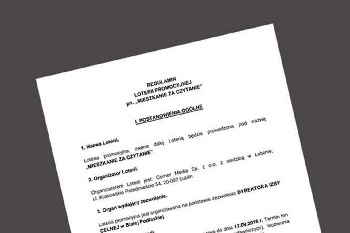 Regulamin loterii promocyjnej "Mieszkanie za czytanie"