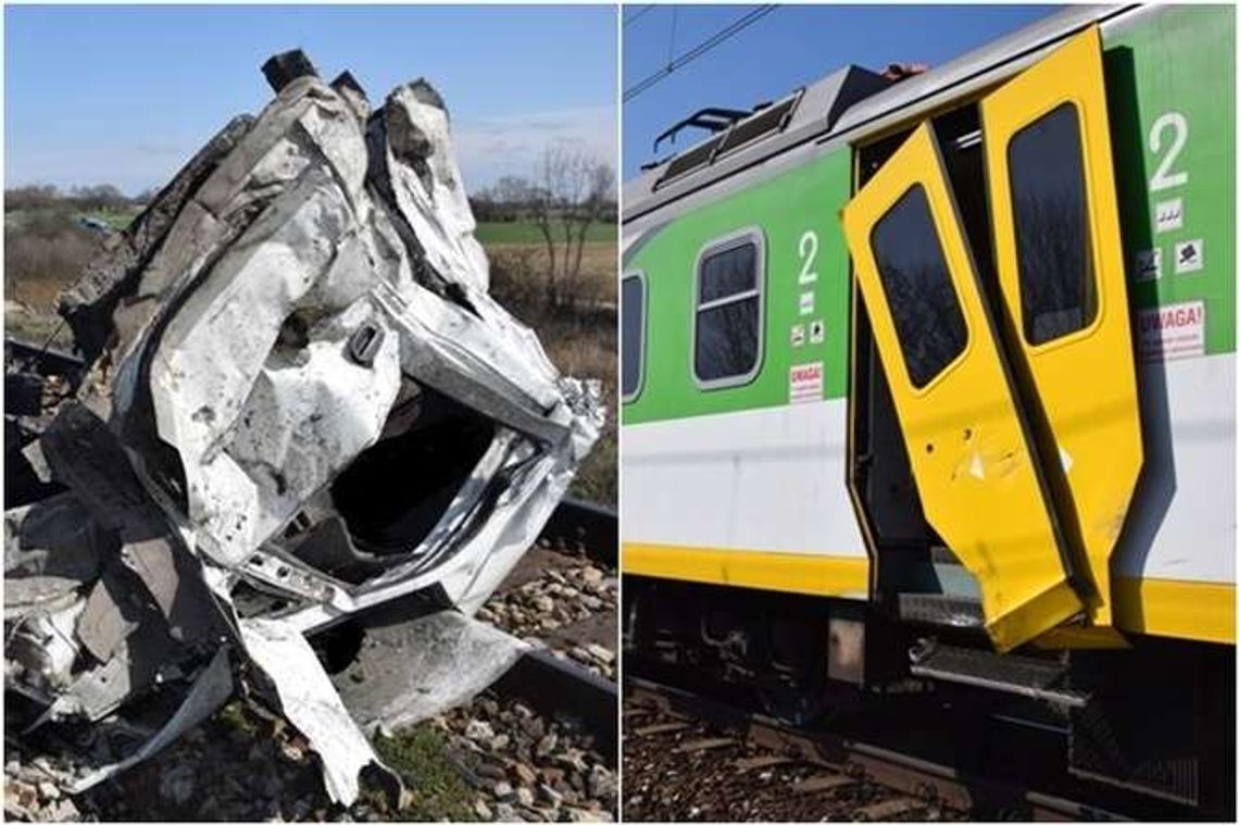 Samochód kompletnie zmiażdżony przez pociąg. Zginął mieszkaniec Dęblina