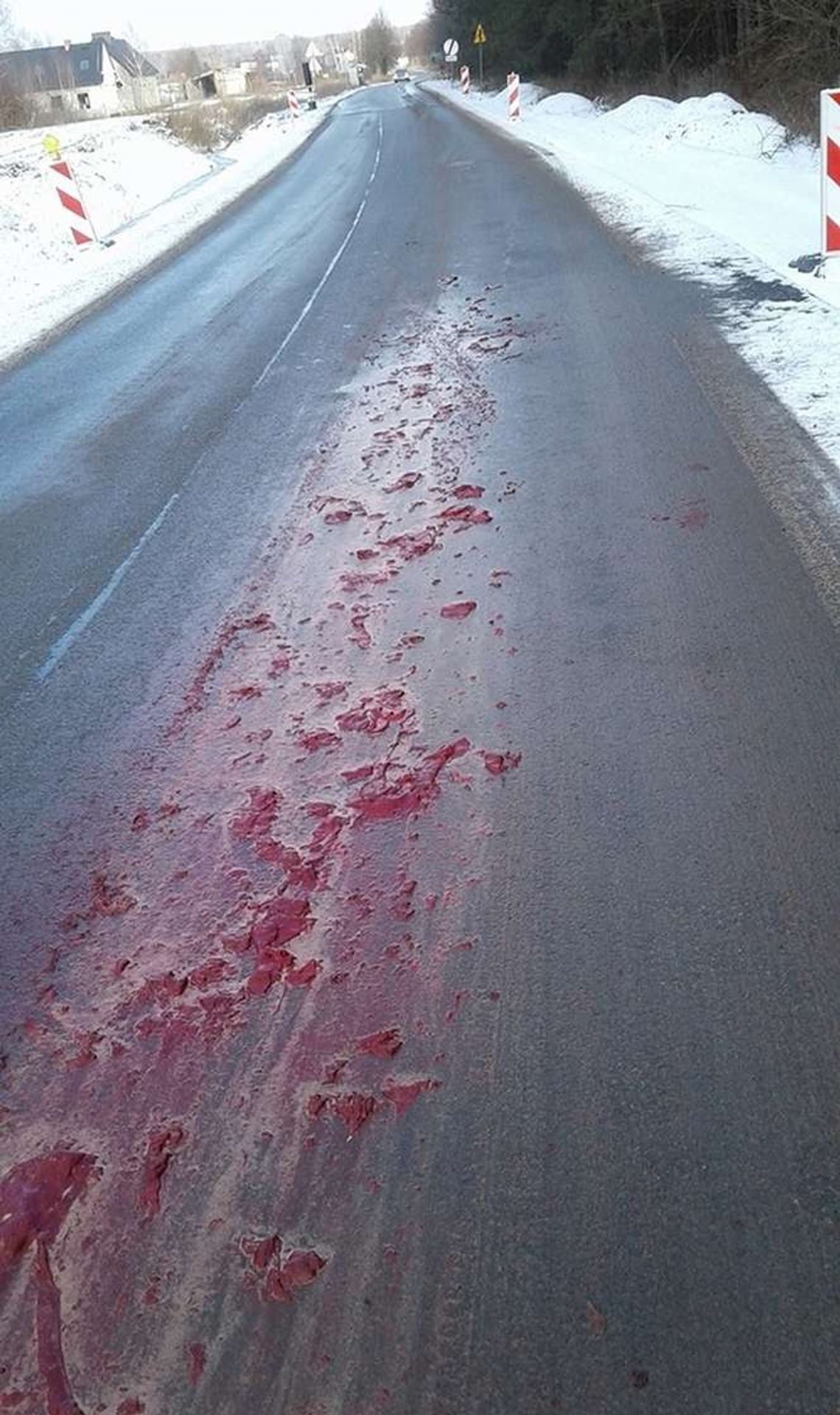 Skąd krew na jezdni? Nietypowy widok na drodze w gminie Końskowola