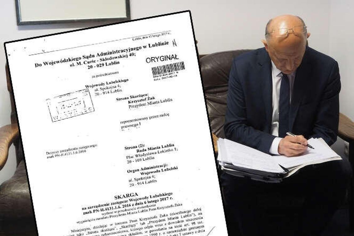 Skarga prezydenta Żuka na zarządzenie wojewody (treść pisma)