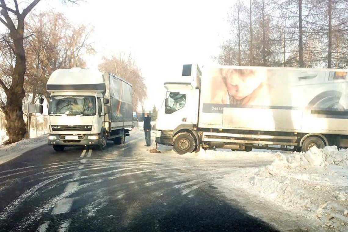 Ślisko na drogach. Ciężarówka wpadła do rowu