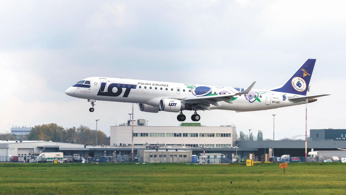 Śliwka Nałęczowska lata do Genewy. Embraer PLL LOT z reklamą lubelskich cukierków