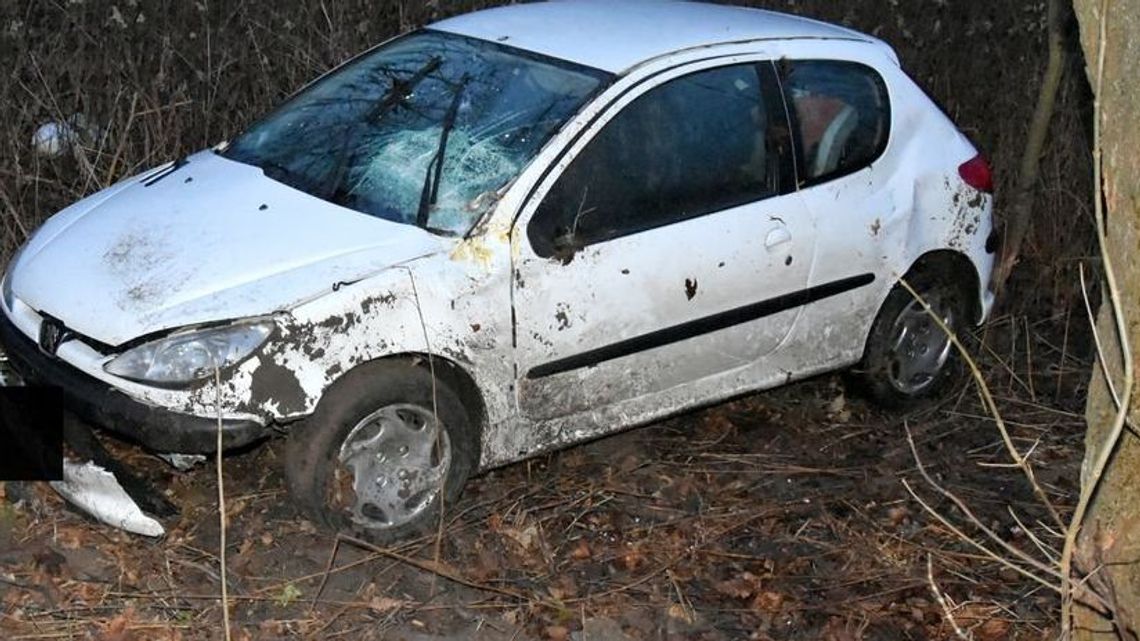 Słodków Trzeci: Peugeot zatrzymał się w rowie Słodków Trzeci: Peugeot zatrzymał się w rowie
