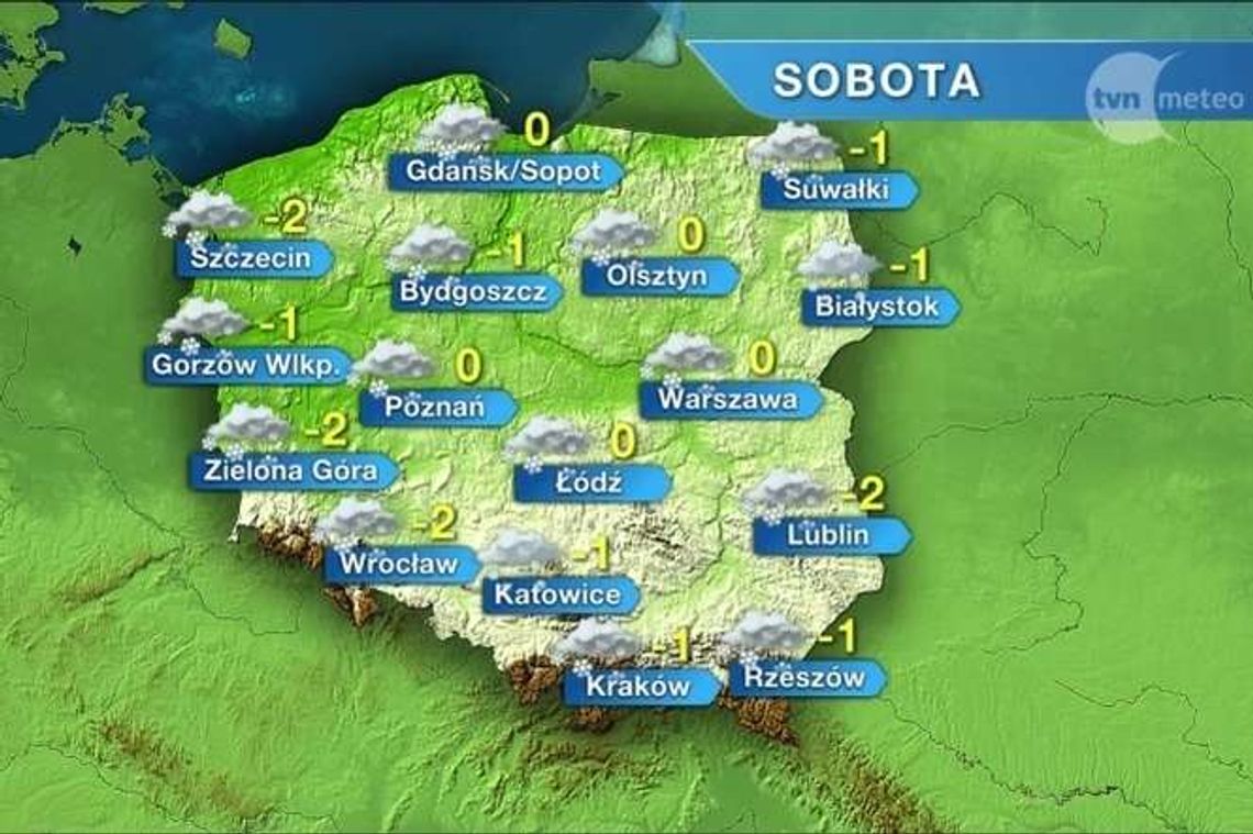 Sobota pochmurna i z opadami śniegu. Temperatura blisko 0 stopni Sobota pochmurna i z opadami śniegu. Temperatura blisko 0 stopni