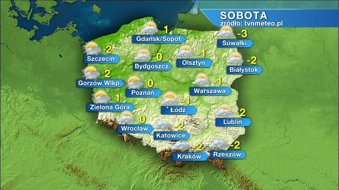 Sobota z opadami śniegu w centrum i na wschodzie Polski. Temperatury w okolicach 0 st. C