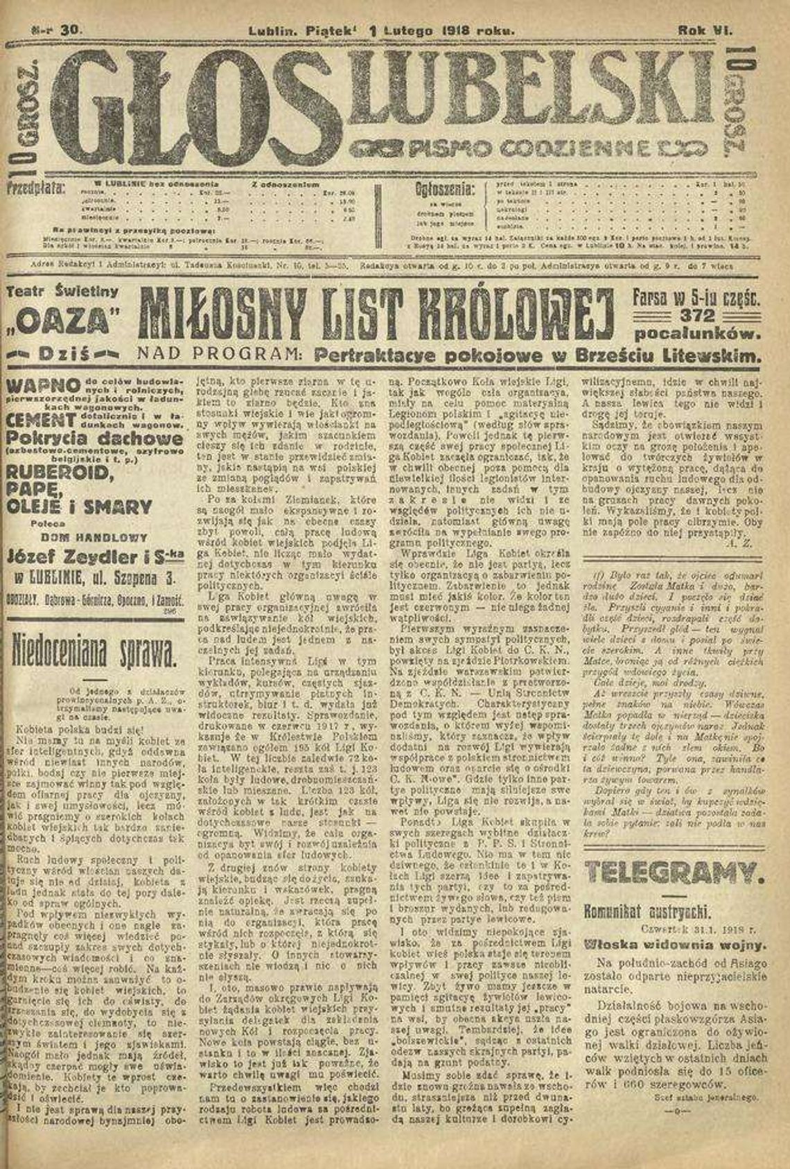 Sto lat temu w Lublinie. Koncerty, spektakle i wielka polityka w tle